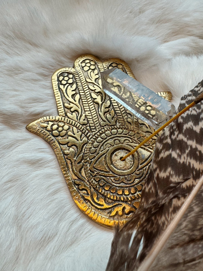 Hamsa Hand Brass Incense Holder