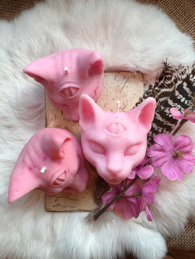 Third Eye Cat Candle - Pink