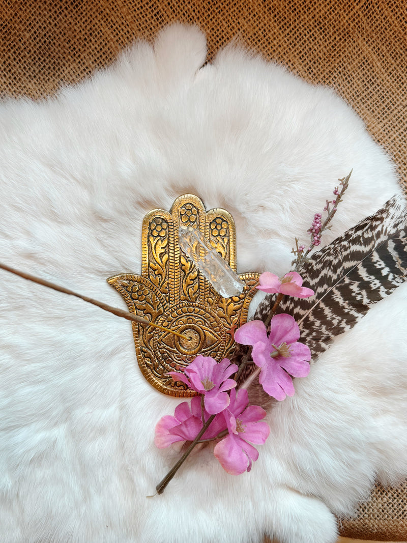 Hamsa Hand Brass Incense Holder